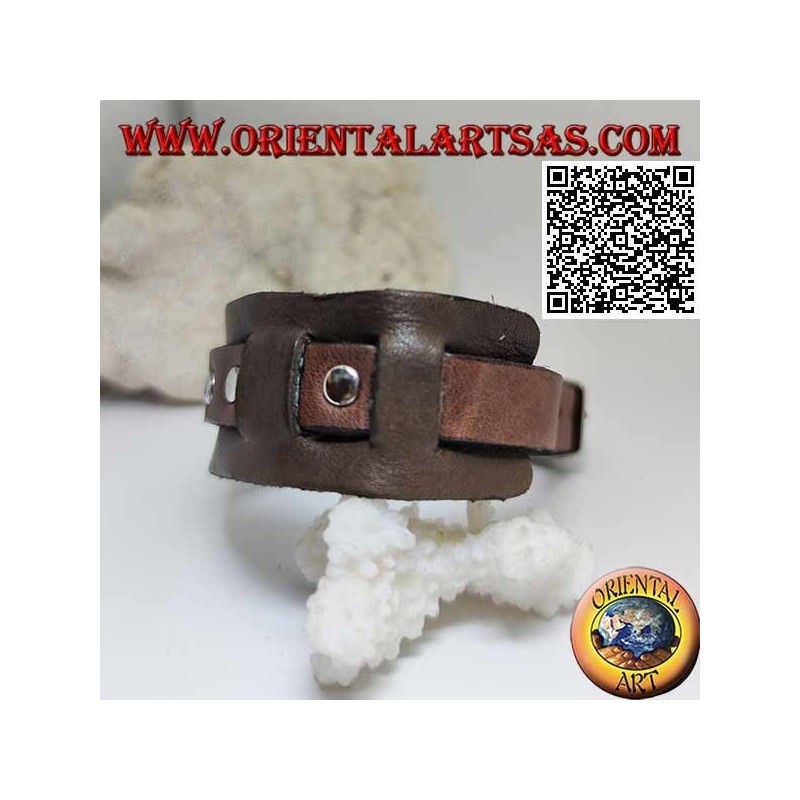 Echtes Lederarmband, Nieten am gebrochenen Riemen mit Schnallenverschluss und 5 Längen (braun)