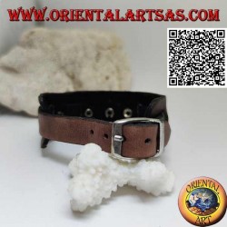 Pulsera de cuero genuino, tachuelas en correa rota con cierre de hebilla y 5 largos (marrón)