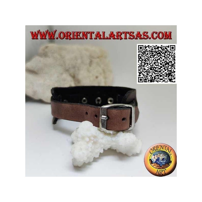 Bracelet en cuir véritable, clous sur bracelet cassé avec fermeture à boucle et 5 longueurs (marron)