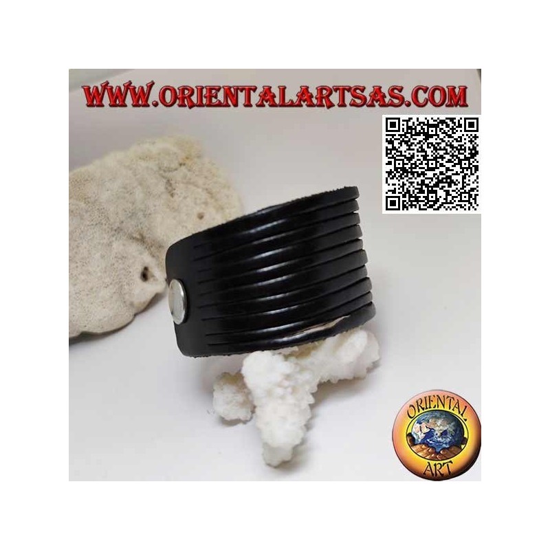 Pulsera de cuero genuino, reglas lisas con cierre de clip y 2 largos (negro)