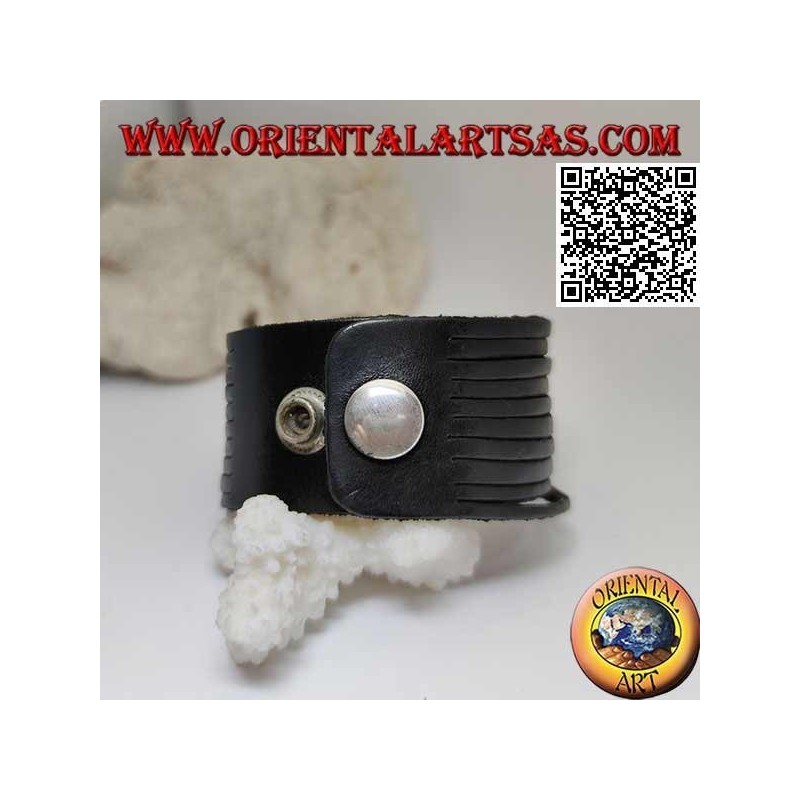Genuine leather bracelet, smooth rulers with clip closure and 2 lengths (black)