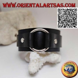 Echtes Lederarmband, zentraler Ring zwischen den Trägern mit Schnallenverschluss und 5 Längen (schwarz)