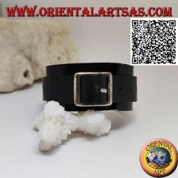 Genuine leather bracelet, central ring between straps with buckle closure and 5 lengths (black)