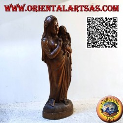 Skulpturenstatue einer Mutter mit Kind auf dem Schoß aus einem einzigen Block Suarholz (148 cm)