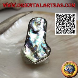 Silver ring with large irregular paua shell (abalone) on a simple band