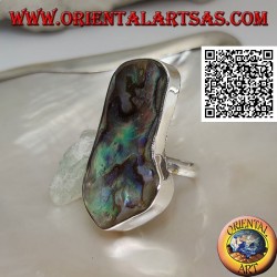 Silver ring with large irregular paua shell (abalone) on a simple band