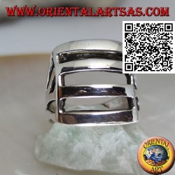 Bague en argent perforée convexe rectangulaire lisse avec quatre bandes