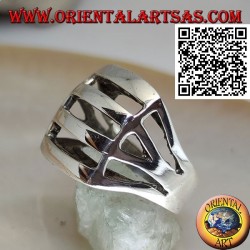 Smooth rectangular convex perforated silver ring with four bands