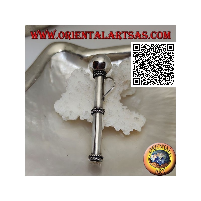 Silver pendant in the shape of a straw / pippotto with three separate weaves