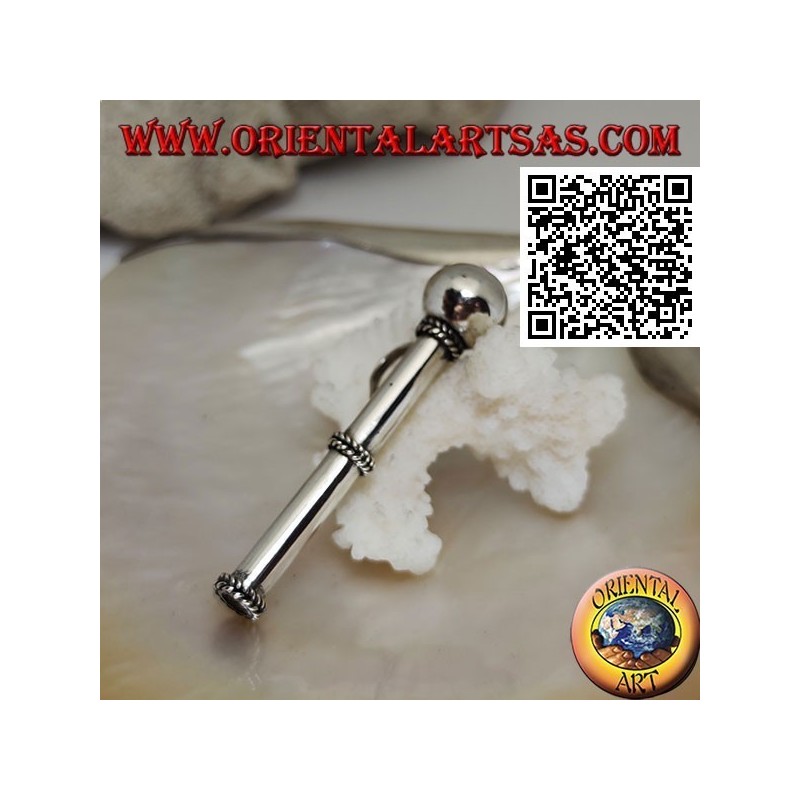 Ciondolo in argento a forma di cannuccia/pippotto con tre intrecci separati