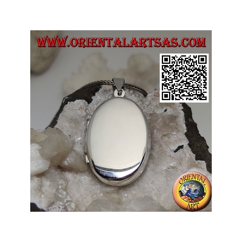 Flat oval smooth silver photo frame pendant (31 * 22)