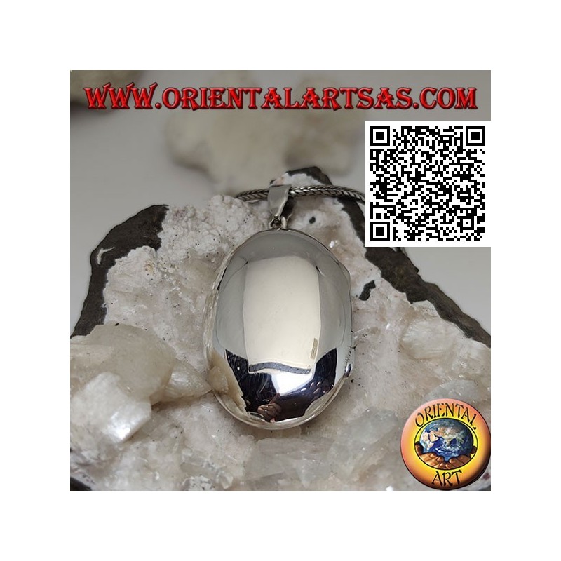 Rounded oval smooth silver photo frame pendant (36 * 24)