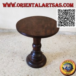 Round coffee table with blossoming conical central base hand carved in teak wood (72 cm)