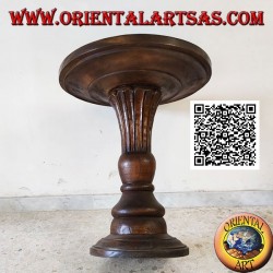 Round coffee table with blossoming conical central base hand carved in teak wood (72 cm)