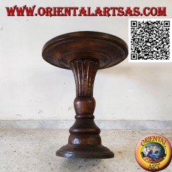 Round coffee table with blossoming conical central base hand carved in teak wood (72 cm)