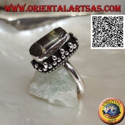 Silver ring with ancient Tibetan Dzi agate from the first half of the 20th century surrounded by balls