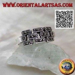 Silver ring in the shape of a wall of bricks studded with marcasite