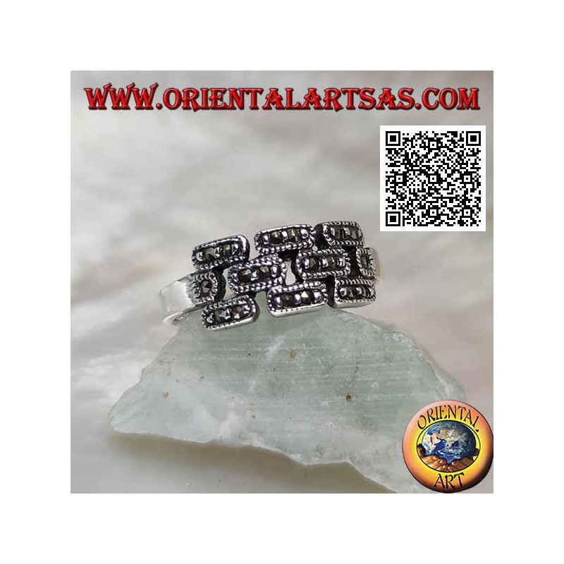 Silberring in Form einer mit Markasit besetzten Ziegelwand