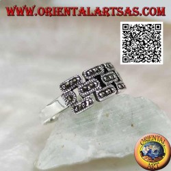 Silver ring in the shape of a wall of bricks studded with marcasite