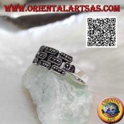 Silver ring in the shape of a wall of bricks studded with marcasite