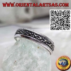 Silver ring half studded with marcasite