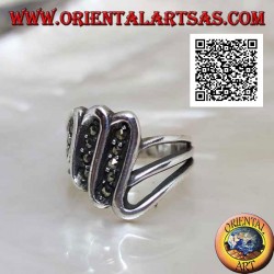 Triple S silver ring to form three segments studded with marcasite
