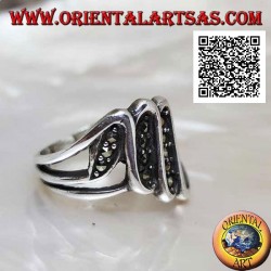 Triple S silver ring to form three segments studded with marcasite