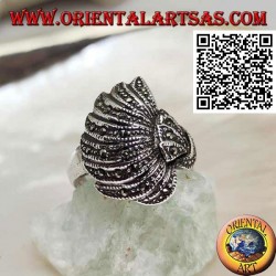 Silver ring in a convex fan studded with marcasite