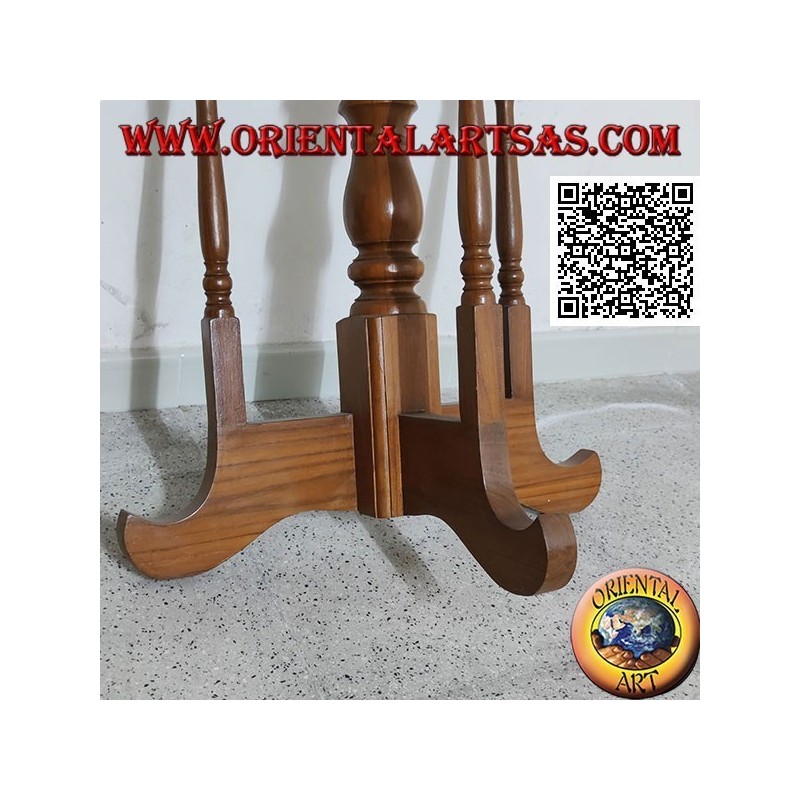 Table console demi-lune à décor floral ajouré en bois de teck artisanal