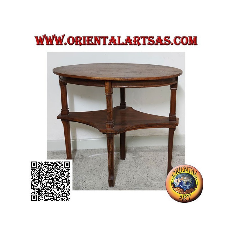 Tavolino ovale da salotto a due piani in legno di teak fatto a mano (77cm x 47cm)