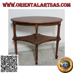 Oval two-tier coffee table in handmade teak wood (77cm x 47cm)
