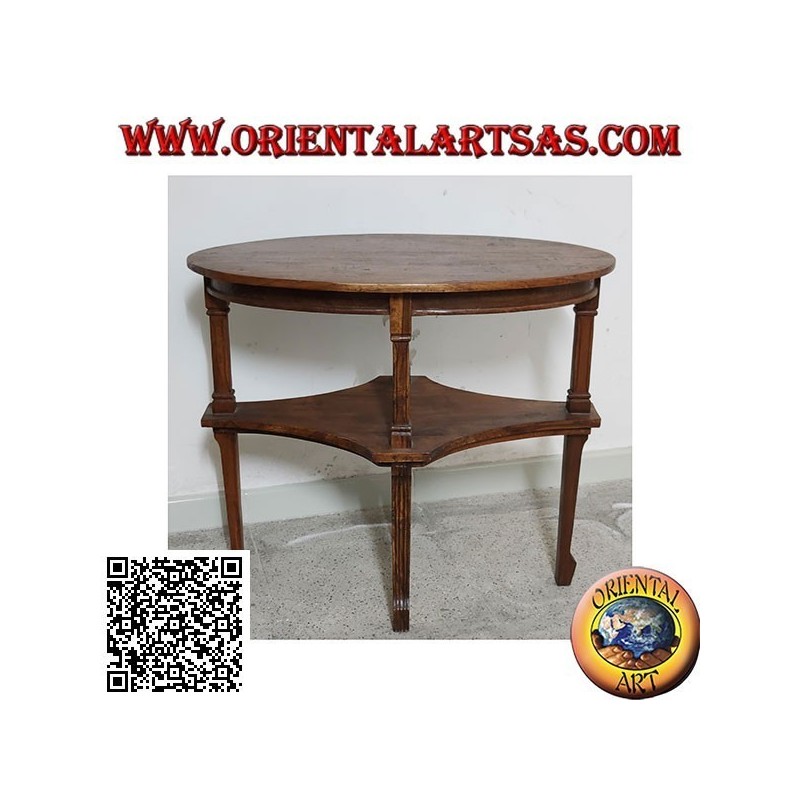 Oval two-tier coffee table in handmade teak wood (77cm x 47cm)