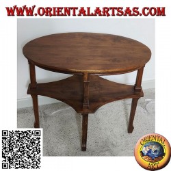 Mesa de centro ovalada de dos niveles en madera de teca hecha a mano (77 cm x 47 cm)