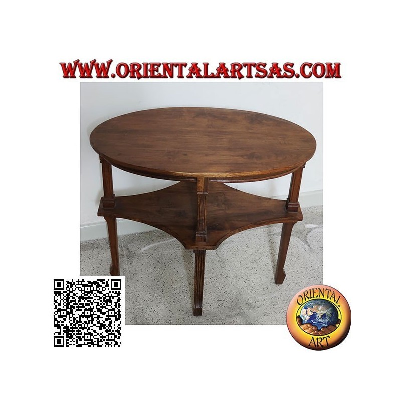 Oval two-tier coffee table in handmade teak wood (77cm x 47cm)