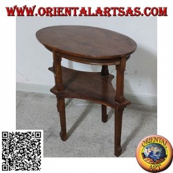 Mesa de centro ovalada de dos niveles en madera de teca hecha a mano (77 cm x 47 cm)