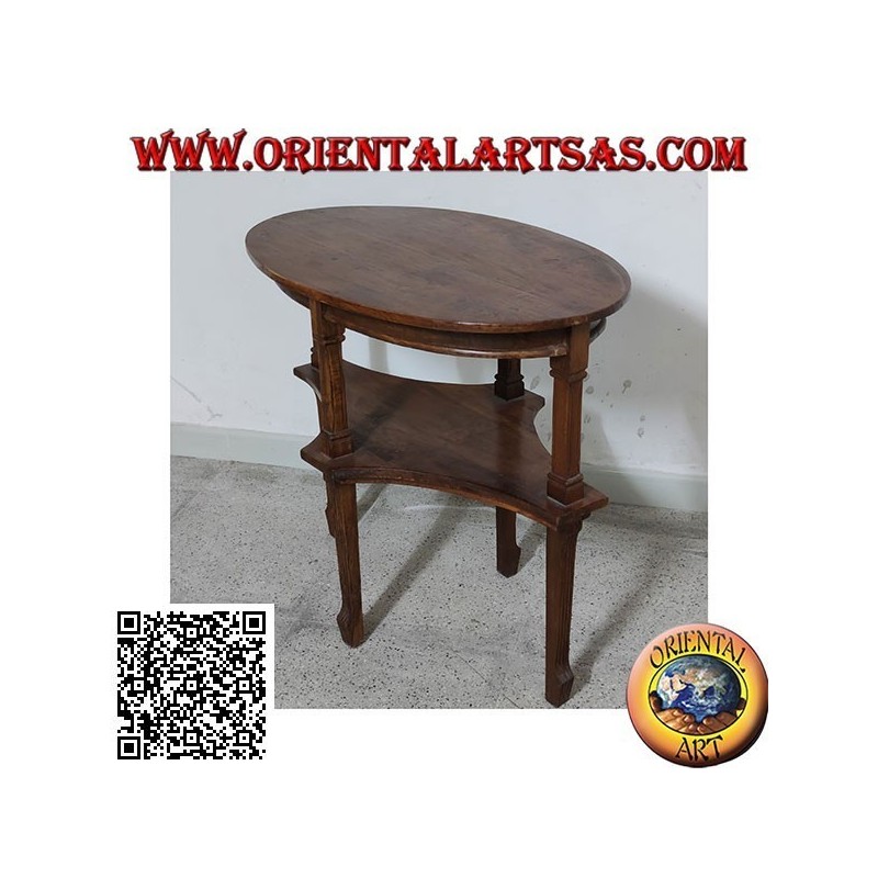 Table basse ovale à deux niveaux en bois de teck fait main (77cm x 47cm)