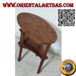 Oval two-tier coffee table in handmade teak wood (77cm x 47cm)