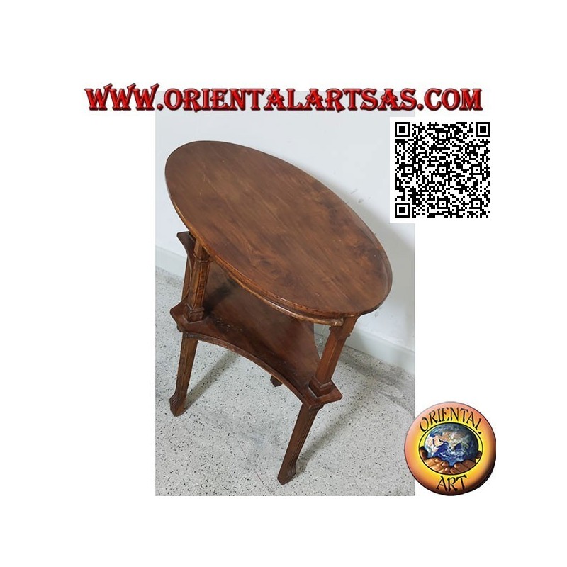 Mesa de centro ovalada de dos niveles en madera de teca hecha a mano (77 cm x 47 cm)