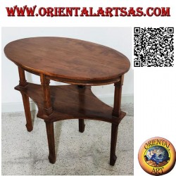 Table basse ovale à deux niveaux en bois de teck fait main (77cm x 47cm)