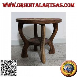 Mesa baja redonda en madera de suar con sol grabado pintado a mano