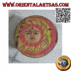 Mesa baja redonda en madera de suar con sol grabado pintado a mano