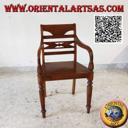 Raffles style armchair with wooden bottom, in teak wood