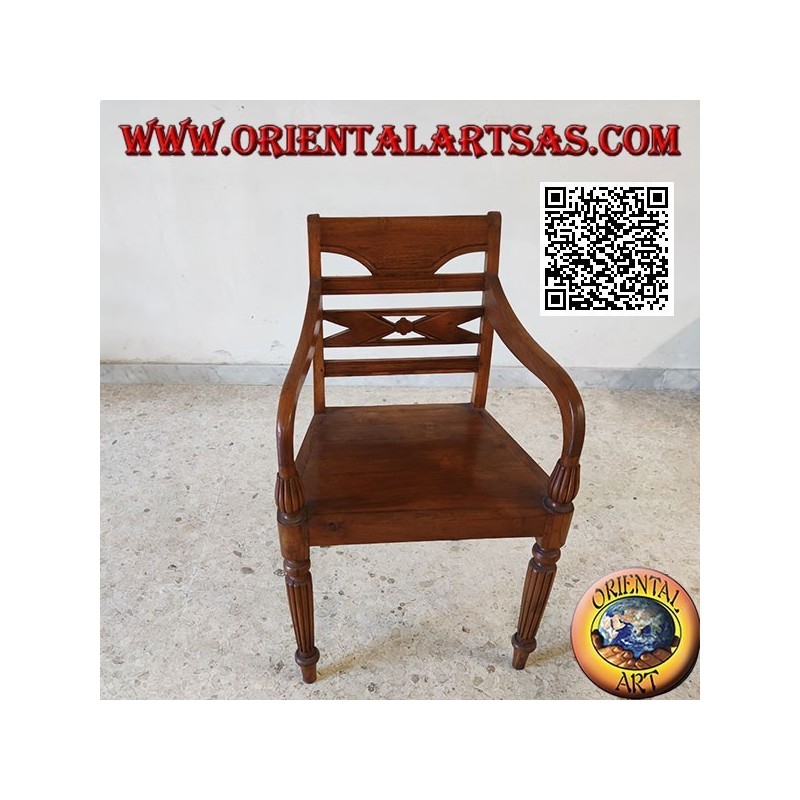 Poltrona in stile raffles con fondo in legno, in legno di teak