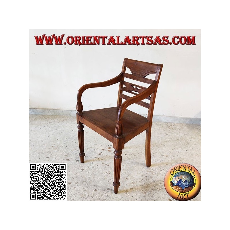 Poltrona in stile raffles con fondo in legno, in legno di teak