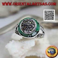 Mit Markasit besetzter Kuppel-Silberring und natürlicher ovaler Smaragd-Ring
