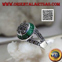 Bague en argent avec dôme en marcassite et bague circulaire émeraude ovale naturelle