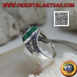 Bague en argent avec dôme en marcassite et bague circulaire émeraude ovale naturelle