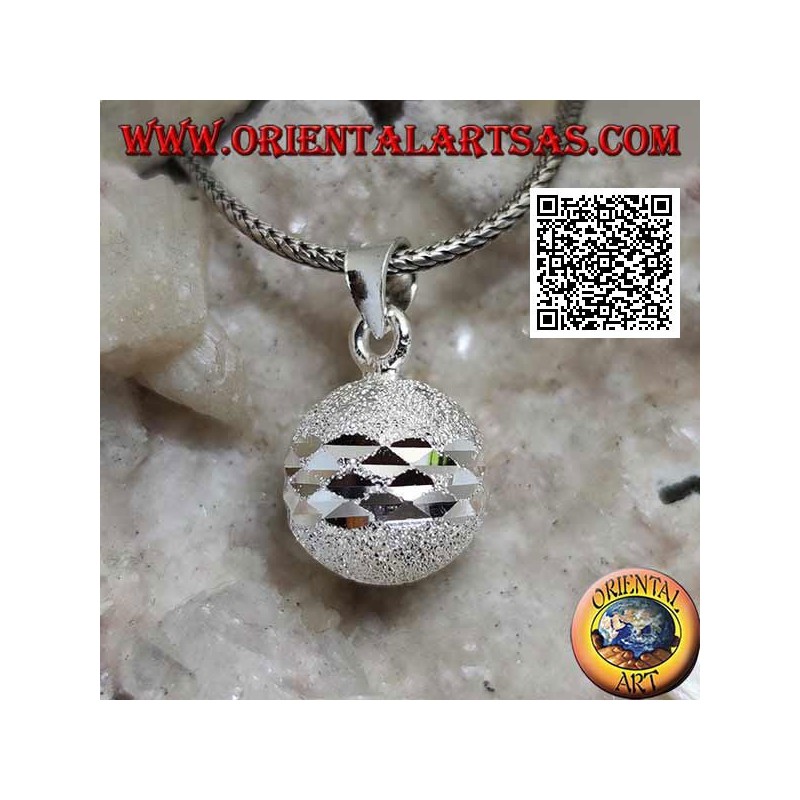 "Call of the Angels" sandblasted silver pendant cut by double diamond band (Ø 16mm.)