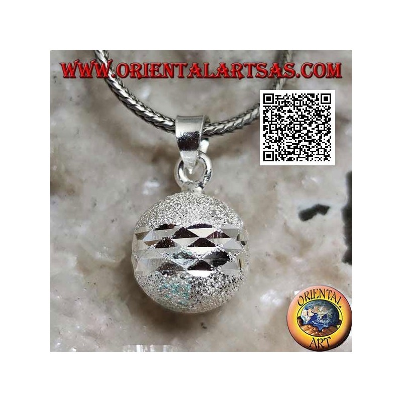 "Call of the Angels" sandblasted silver pendant cut by double diamond band (Ø 16mm.)