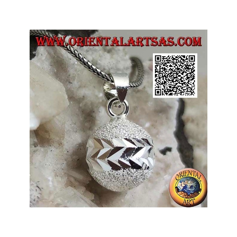Colgante de plata pulida con chorro de arena "Call of the Angels" cortado con doble banda de diamantes (Ø 16mm.)